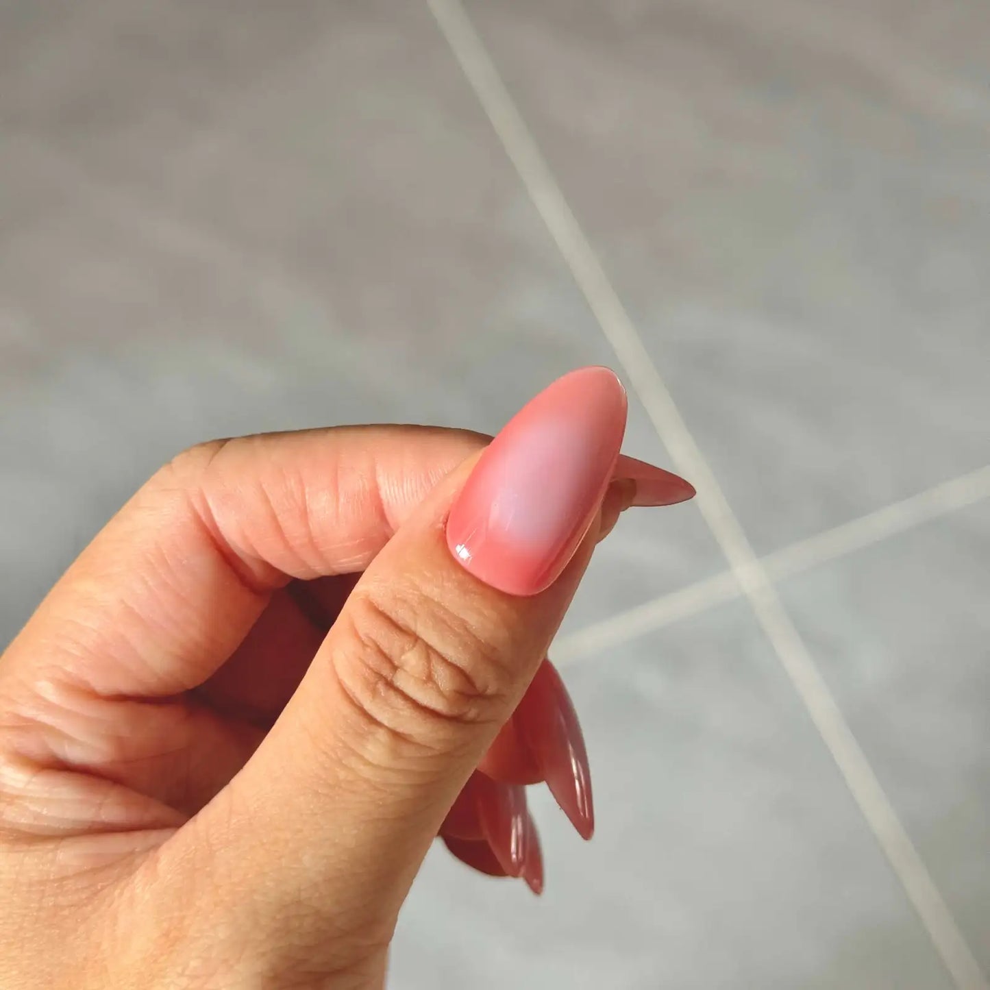 Pink Nude & Soft Blue Gradient Almond Press-On Nails – Handmade Natural Look False Nail Set