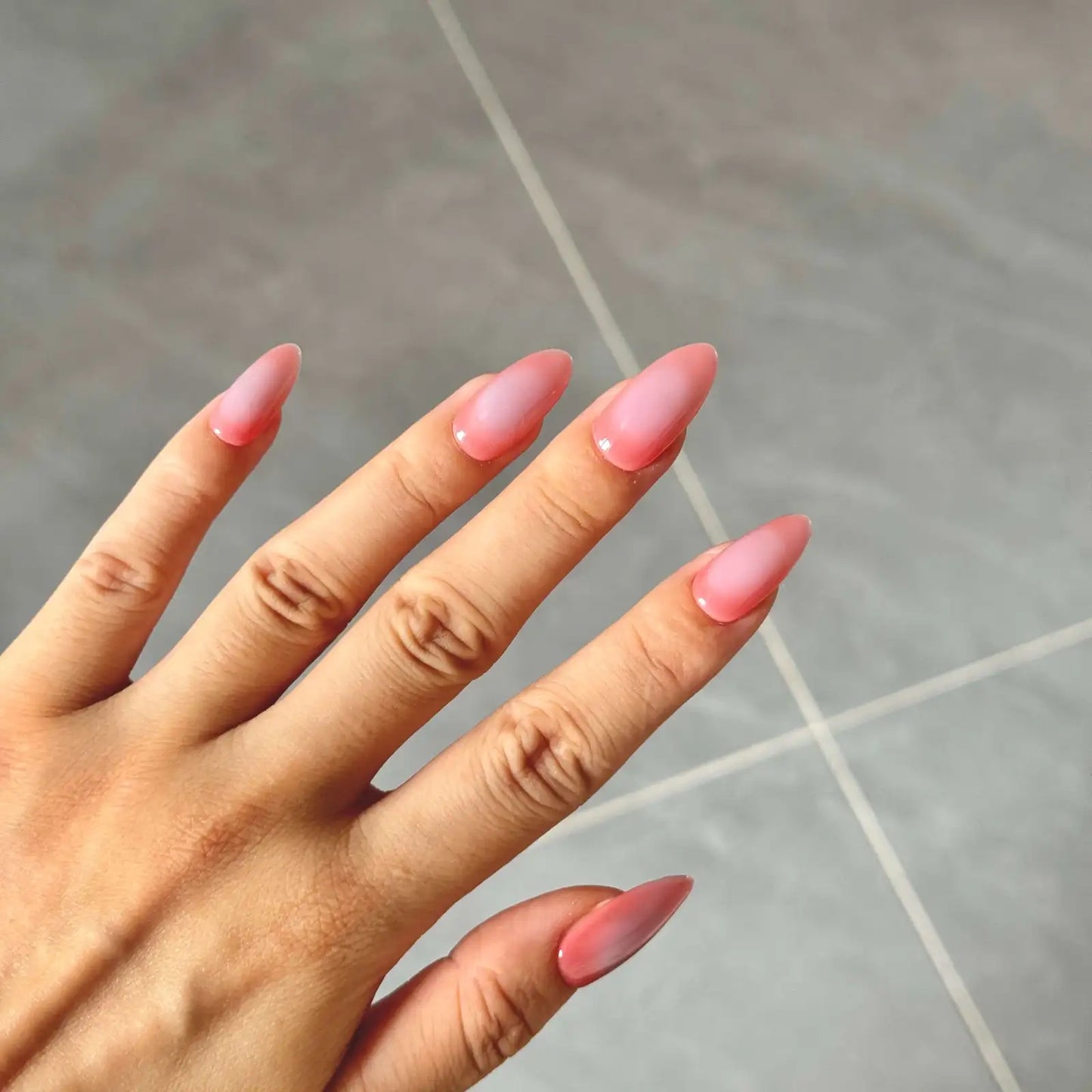 Pink Nude & Soft Blue Gradient Almond Press-On Nails – Handmade Natural Look False Nail Set