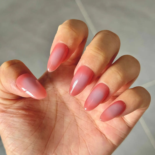 Pink Nude & Soft Blue Gradient Almond Press-On Nails – Handmade Natural Look False Nail Set