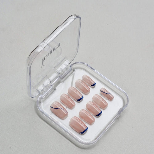 Blue Whisper | Minimalist Navy French Tip Press - On Nails – Reusable Soft Gel Set - Yuhher