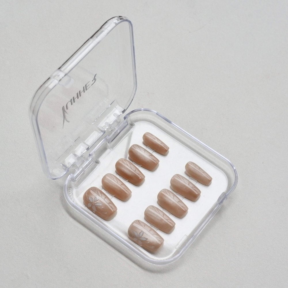 Floral Whispers | Handmade Nude Pink Floral Press - On Nails – Natural Short Length Set - Yuhher