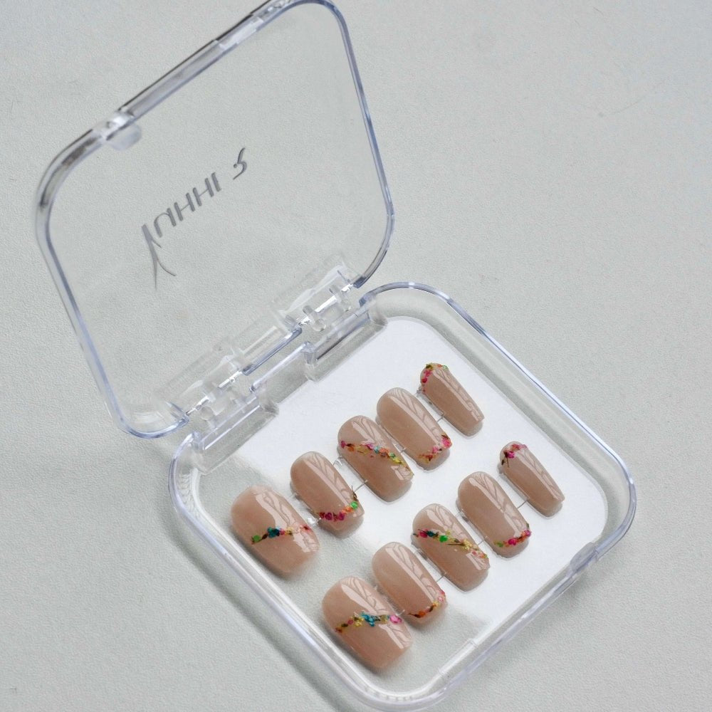 Nude Dried Flower Press - On Nails – Handcrafted with Real Florals | Soft & Romantic Look - Yuhher