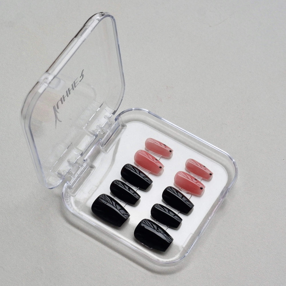 Sweet Noir - press on nails - Minimalist Dot Accent Reusable & Handmade - Yuhher